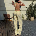 Damen Lässiges Strandoutfit mit Crop-Top und weitem Hose R&B