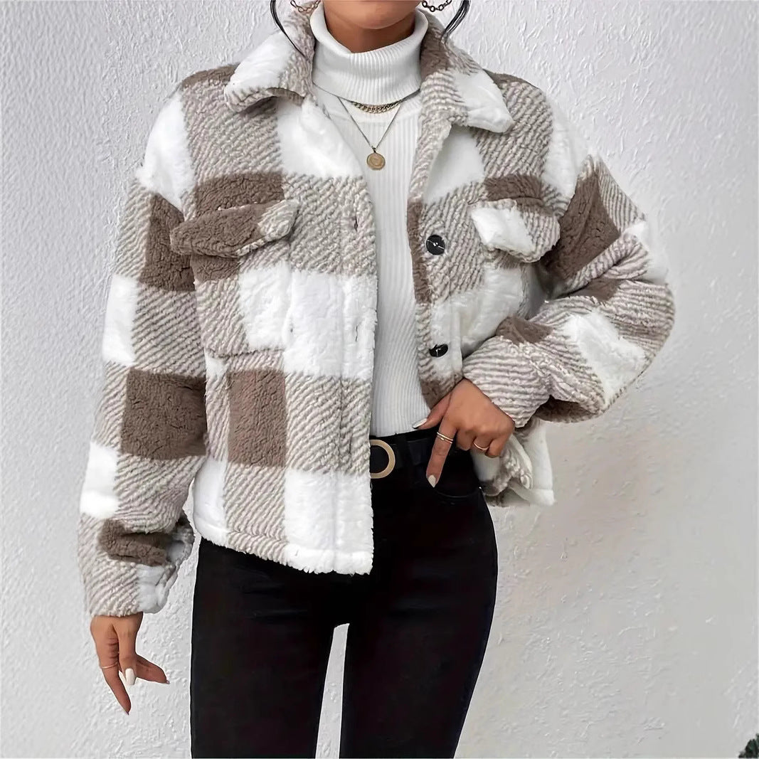Damen Kuschelige Karojacke R&B