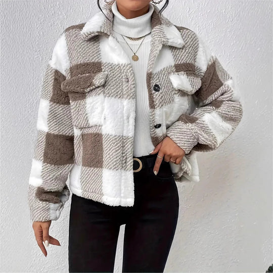 Damen Kuschelige Karojacke R&B