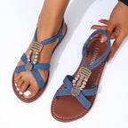 Damen Rendier-Sandalen mit dekorativen Beaded-Details und verstellbarem Riemen R&B