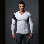 Herren Langarmshirt mit modernem V-Ausschnitt und kontrastierenden Ärmel-Paneelen
