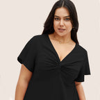 Damen Elegant geschnittenes Midikleid mit Knotendetail und kurzen Ärmeln R&B
