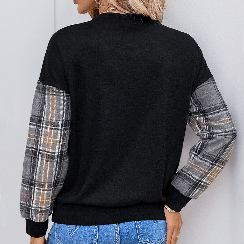 Damen bequemer Karopullover mit dekorativem V-Ausschnitt und elastischen Bündchen R&B