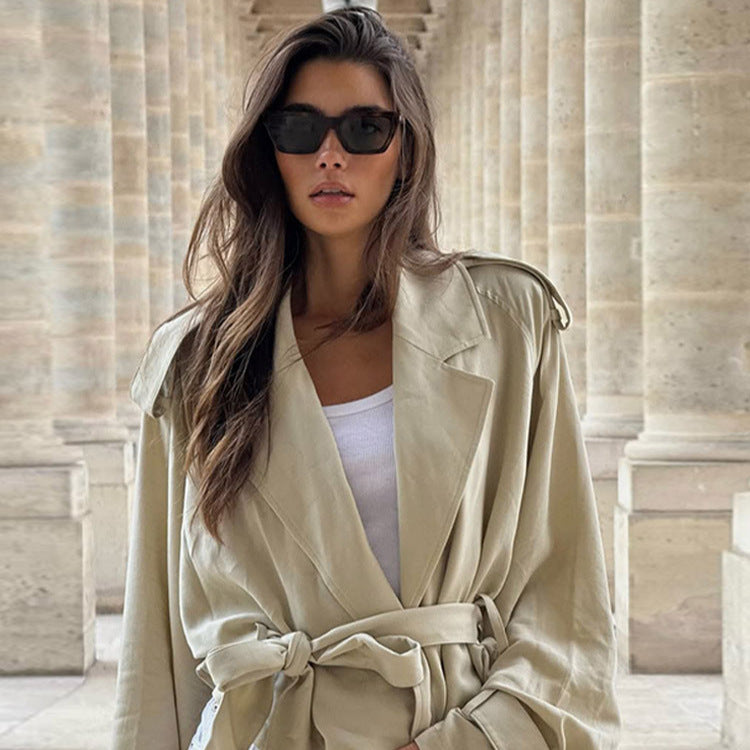 Damen lässige Leinenjacke mit Gürtel und oversized Schnitt R&B