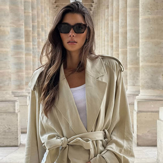 Damen lässige Leinenjacke mit Gürtel und oversized Schnitt R&B