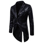Herren eleganter Pailletten-Blazer mit asymmetrischem Schnitt und luxuriösem Design R&B