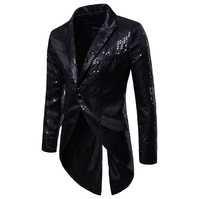 Herren eleganter Pailletten-Blazer mit asymmetrischem Schnitt und luxuriösem Design R&B