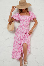 Damen Maxikleid mit schickem Quadrat-Ausschnitt und voluminösen Puffärmeln R&B