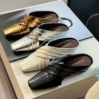 Damen elegante Slide-Sandalen mit kunstvollem Faltendesign R&B