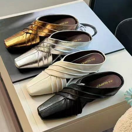 Damen elegante Slide-Sandalen mit kunstvollem Faltendesign R&B