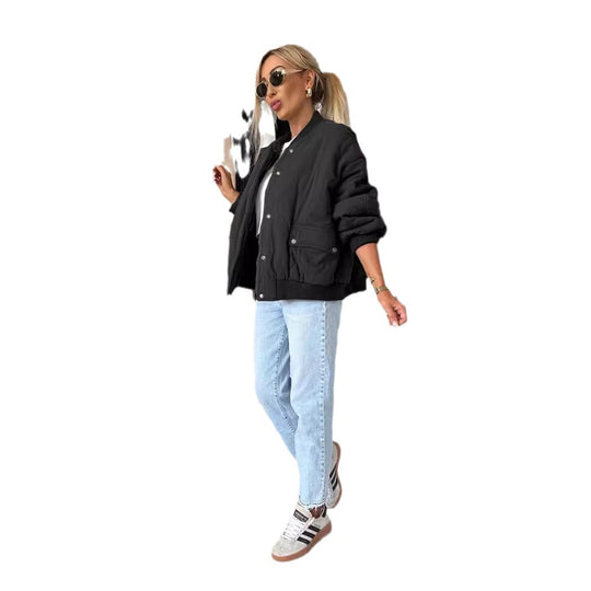 Damen lässige Steppjacke mit Knopfverschluss und elastischen Bündchen R&B