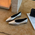 Damen elegante Spitzer Pumps aus Metallic-Leder R&B