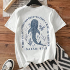 Damen T-Shirt mit kreativem Wahlspruch und kunstvollem Hai-Motiv R&B