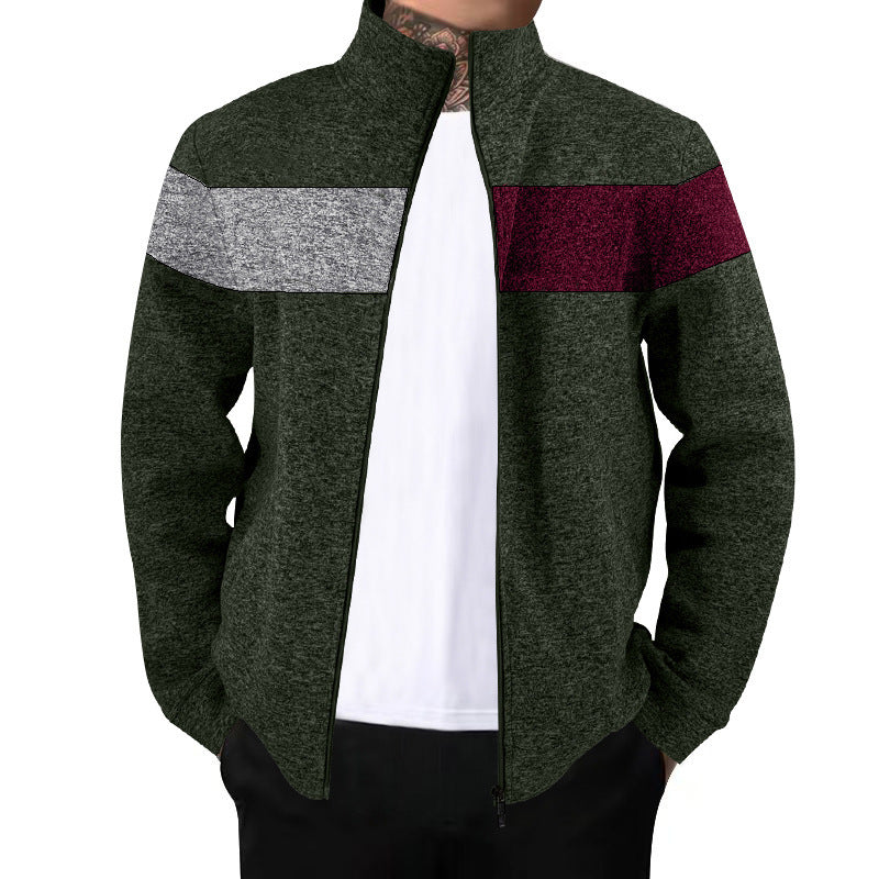 Herren sportlicher Stehkragenpullover mit kontrastierenden Farbbereichen und hochwertiger Baumwolle R&B