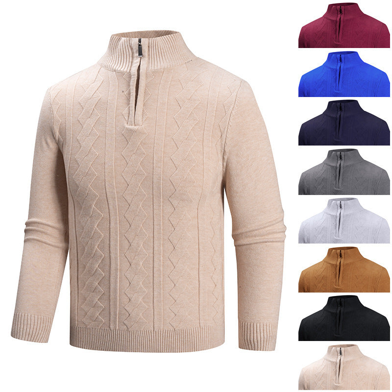 Herren modischer Strickpullover mit hohem Kragen und strukturiertem Design