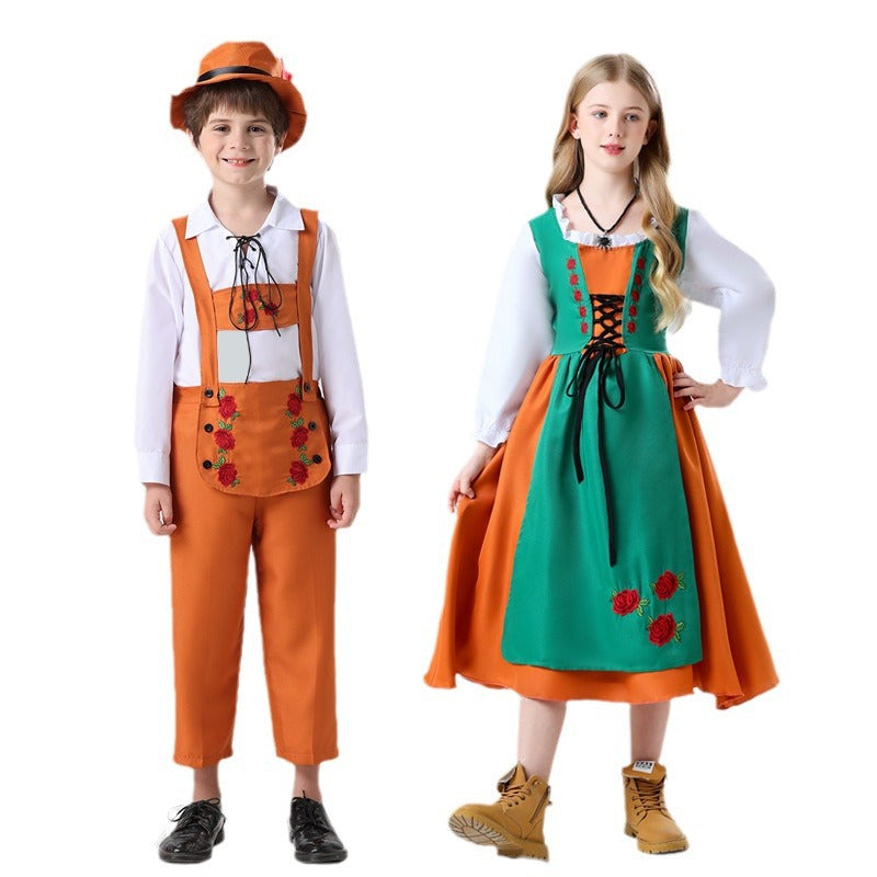 Damen nan folkloristisches Kinderdirndl mit geschnürtem Mieder und bestickter Schürze R&B