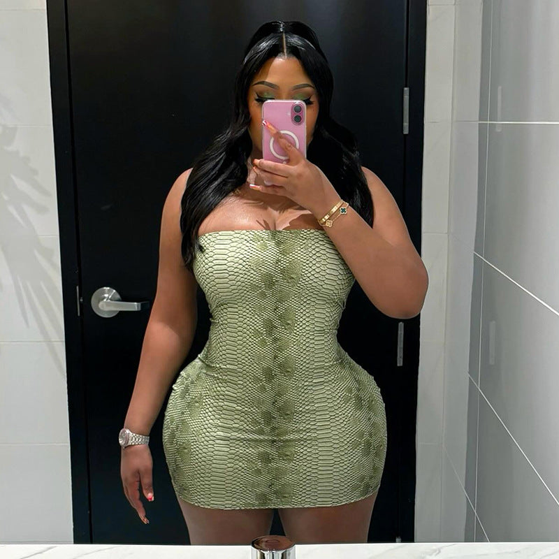 Damen figurbetontes Minikleid mit schlangenhautförmigem Design R&B
