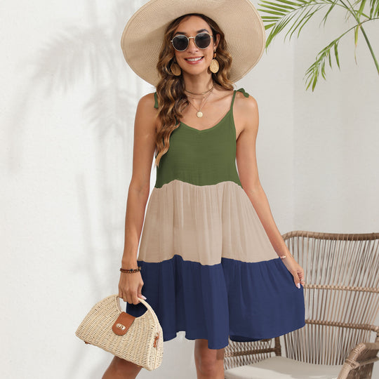 Damen luftiges Sommerkleid mit tiefem V-Ausschnitt und fröhlichem Farbverlauf R&B