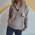 Damen lässige Strickjacke mit praktischen Taschen und hohem Kragen R&B