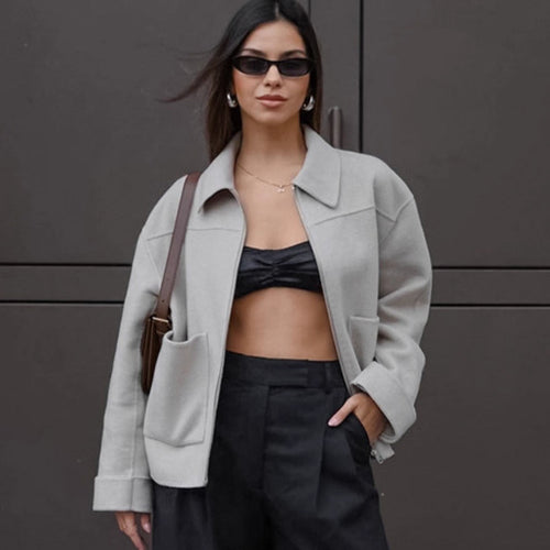 Damen Lässige Oversized-Jacke mit praktischen Taschen und elegantem Kragen R&B