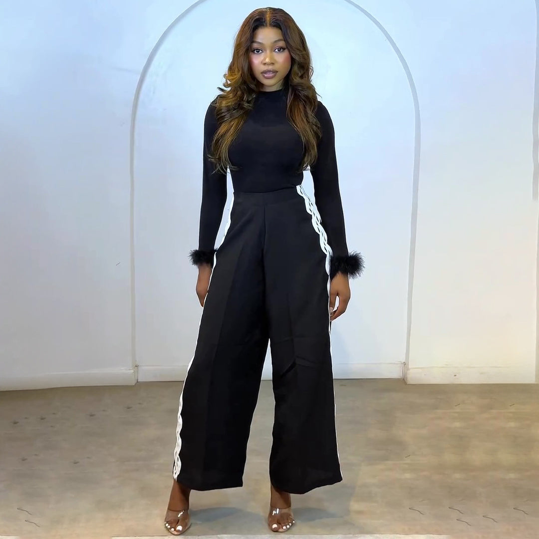 Damen Elegantes Set mit figurbetonendem Oberteil und weitem Hosenstil R&B