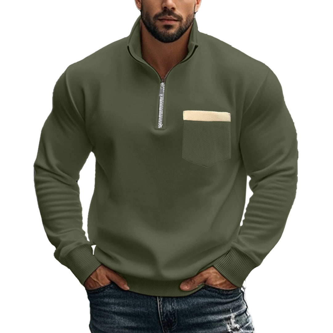 Herren nan angerauter Sweat-Halbzip mit kontrastiertem Innenkragen und elastischem Saum R&B