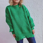 Damen Grobstrickpullover mit lässigen Rückenschlitzen und weiten Ärmeln R&B