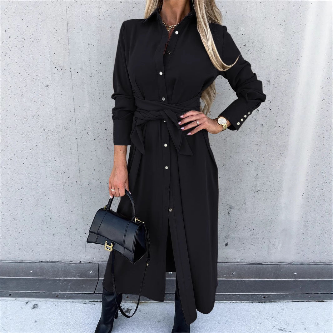 Damen Hemdkleid mit Wickelgürtel und Knopfleiste R&B