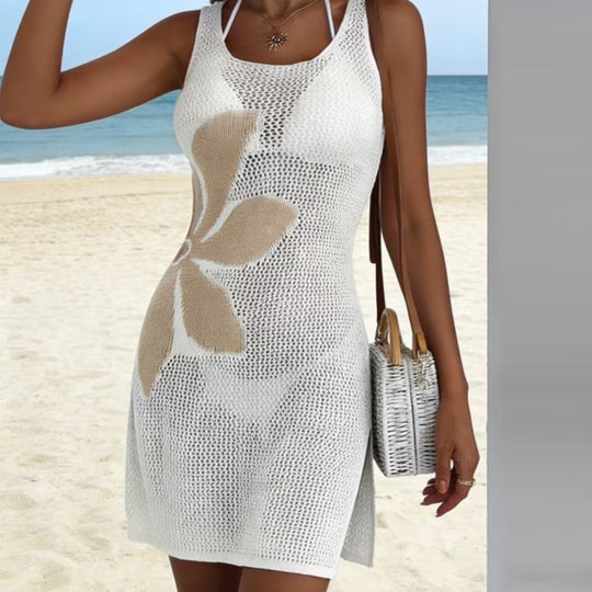 Damen Häkel-Strandkleid mit floralem Muster R&B