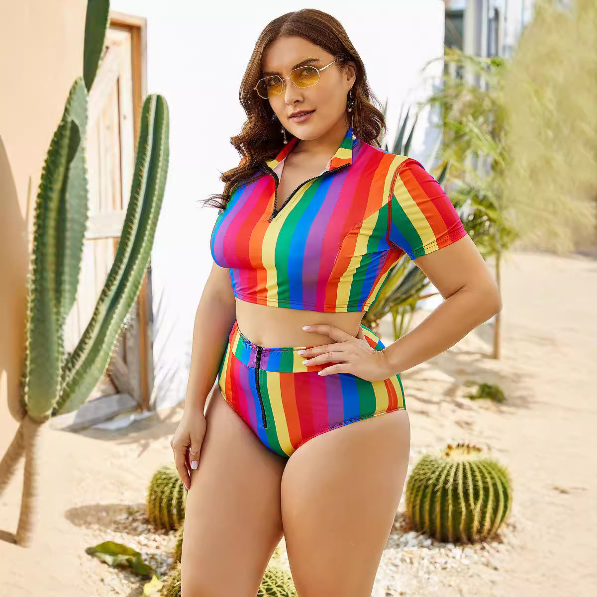 Damen Sportliches Bikiniset mit farbenfrohem Reißverschluss R&B