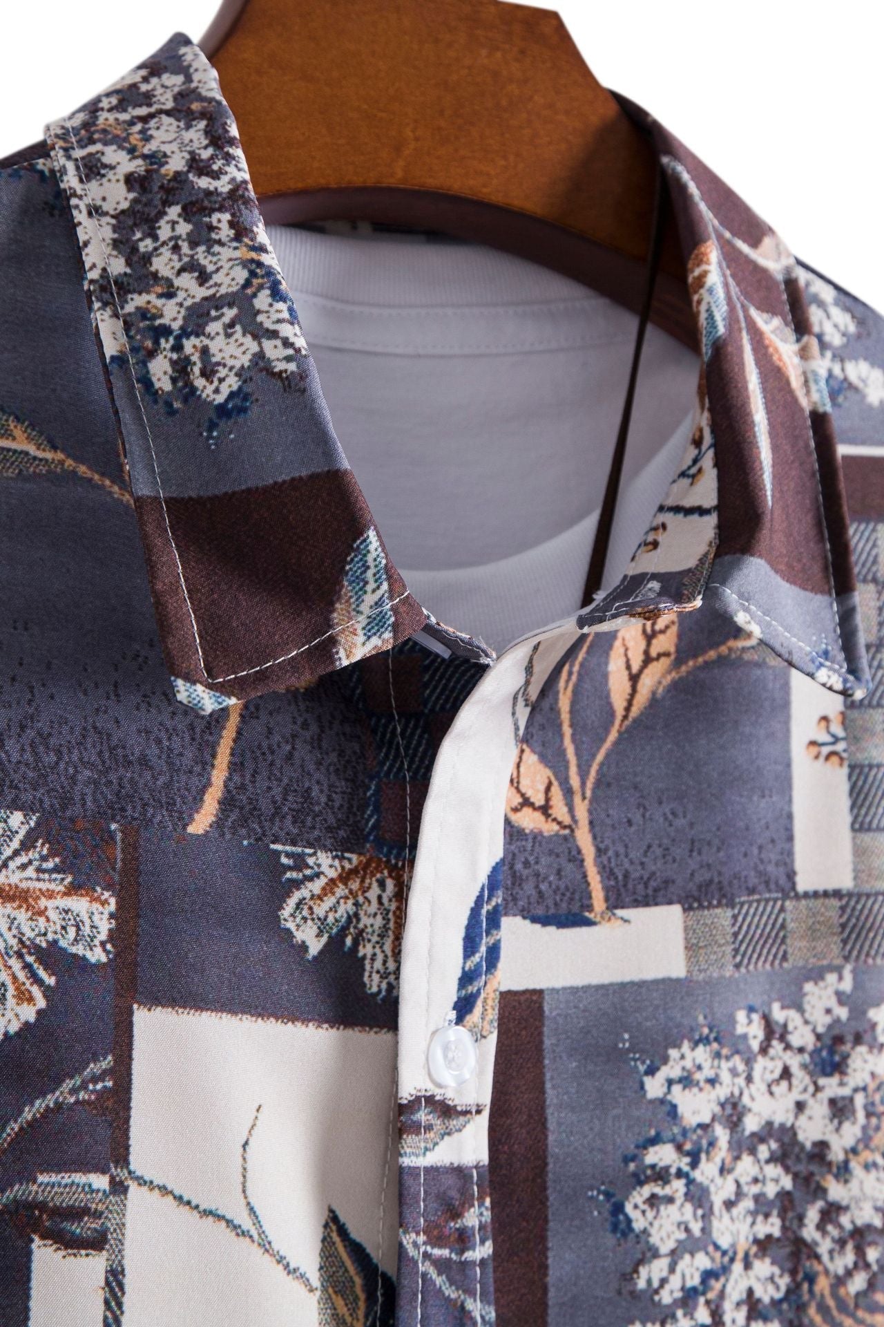 Herren Kurzarmhemd mit floralem Patchwork-Design