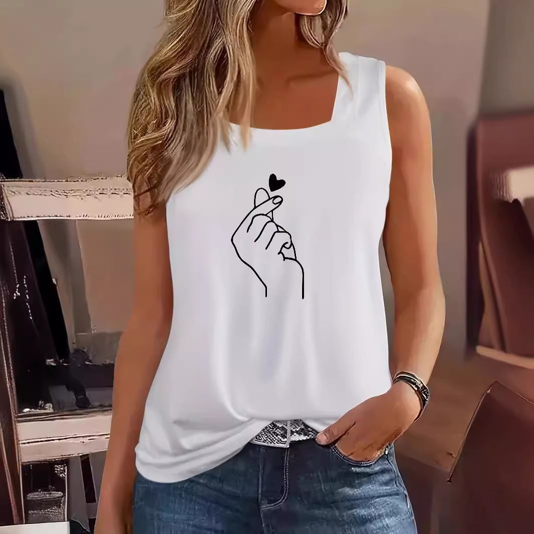 Damen ärmelloses T-Shirt mit kreativem Handdesign R&B