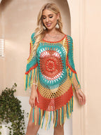 Damen Häkel-Strandkleid mit auffälligem Fransen-Design R&B