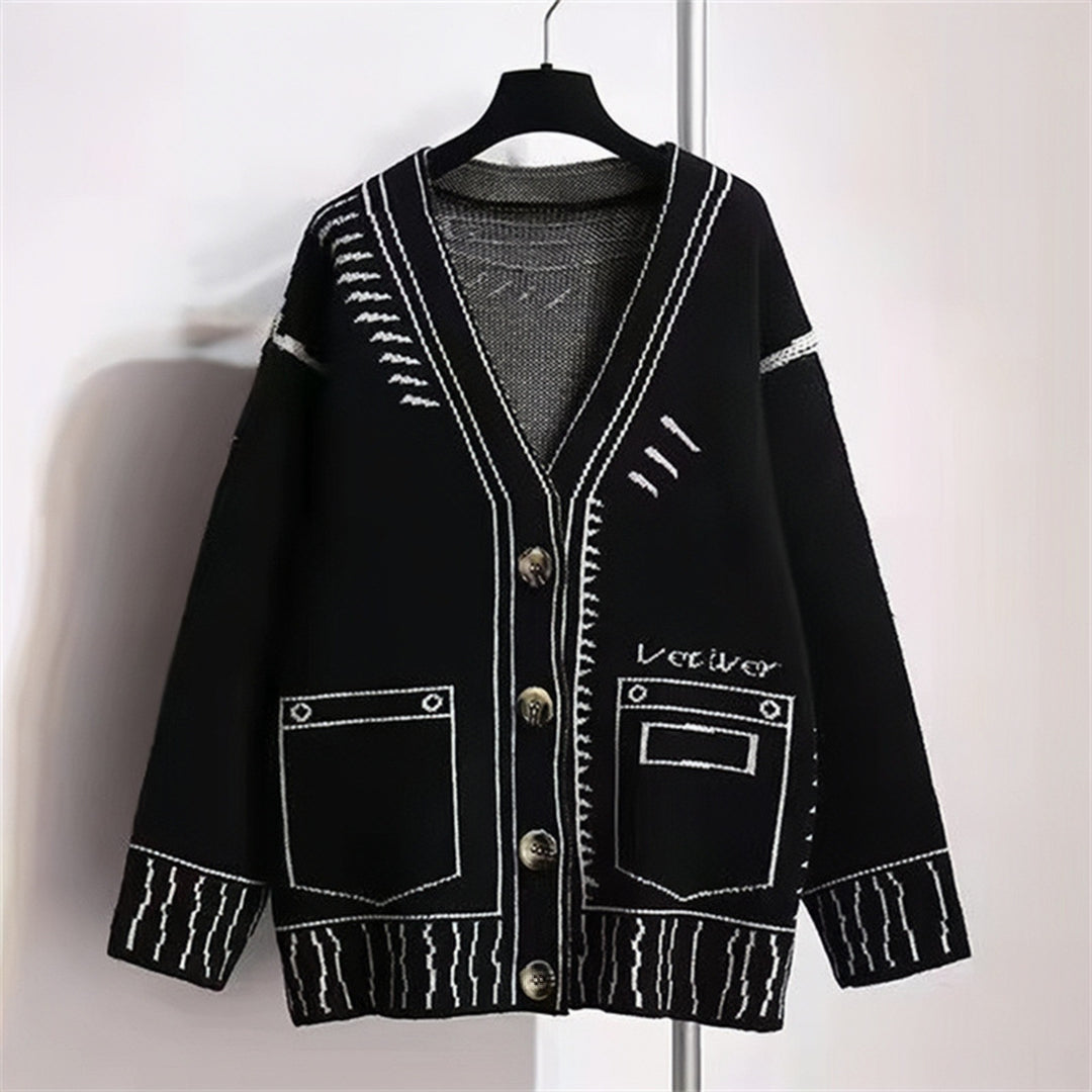 Damen Strickjacke mit kreativem Design und hochwertigen Knöpfen R&B
