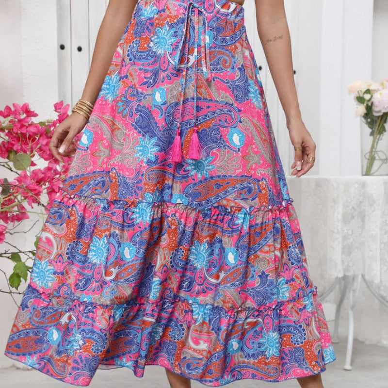 Damen Midi-Rock im verspielten Boho-Stil mit buntem Paisleymuster und voluminösem Saum R&B
