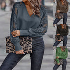 Damen V-Ausschnitt Pullover mit Spitzen-Details R&B