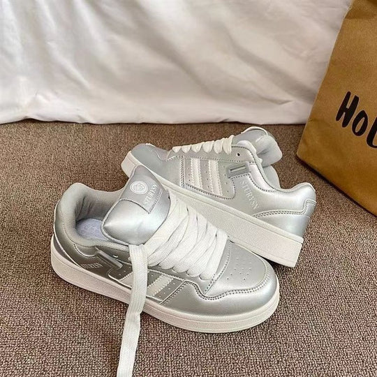 Damen Modische Sneaker mit schimmerndem Metallic-Obermaterial und gepolsterter Innensohle R&B