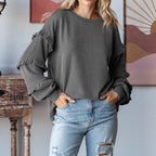 Damen Pullover mit Rüschendetails und farbenfrohem Strukturdesign
