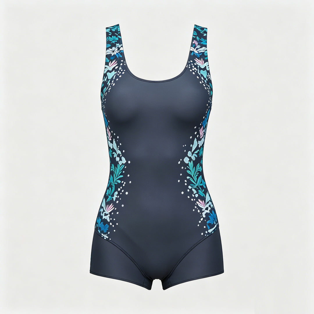 Damen Sportlicher Einteiler Badeanzug mit floralem Design R&B