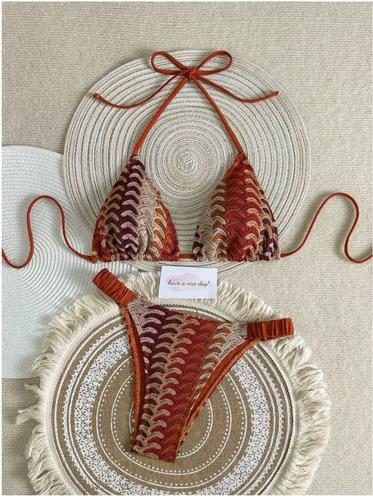 Damen Triangel-Bikini mit buntem Häkelmuster R&B