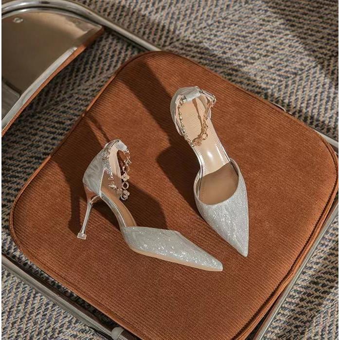 Damen elegante Pumps mit glitzerndem Strass und zartem Riemchen R&B