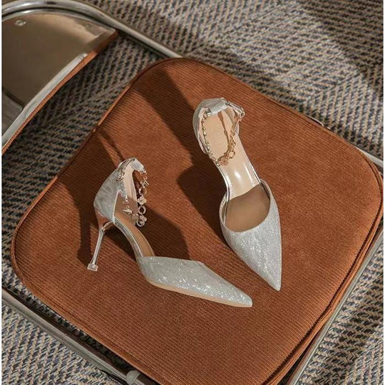 Damen elegante Pumps mit glitzerndem Strass und zartem Riemchen R&B