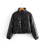 Damen gesteppte Kunstlederjacke mit hochschließendem Kragen und elastischen Bündchen R&B