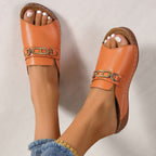 Damen Slide-Sandalen mit modischen Kettendetails und komfortabler Fußbettgestaltung R&B