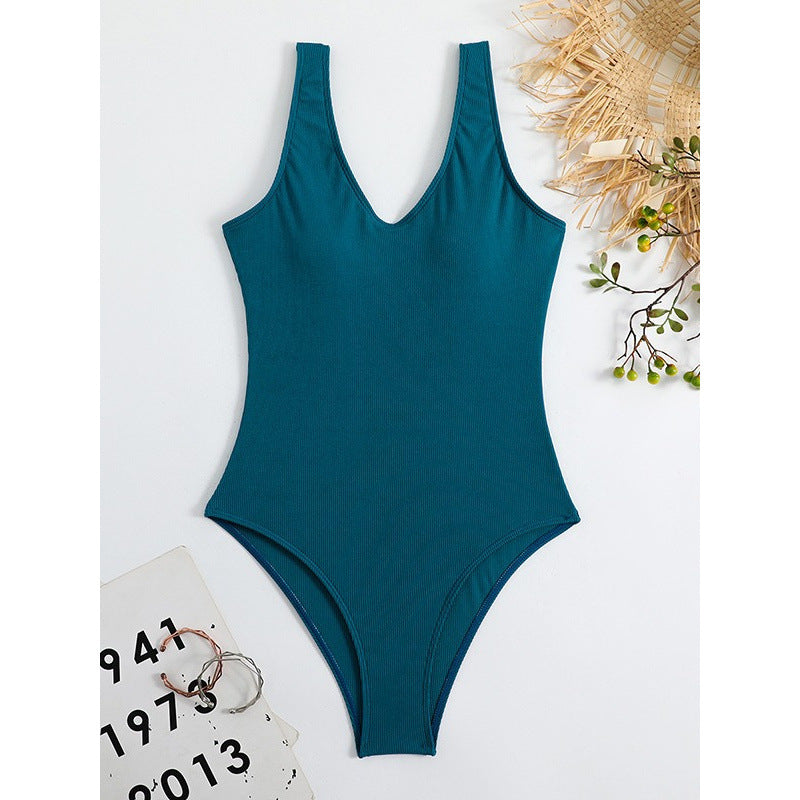Damen Einteiler Badeanzug mit elegantem V-Ausschnitt und figurformendem Schnitt R&B