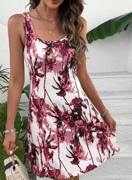 Damen Sommerliches Freizeitkleid mit modernem Palmenmuster R&B