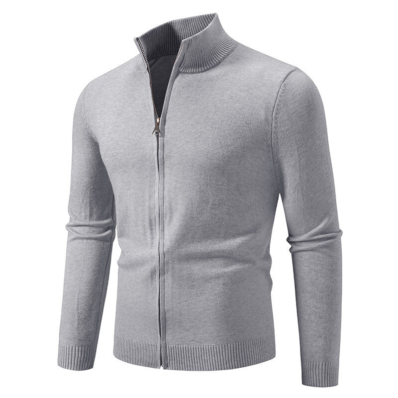 Herren modische Strickjacke mit hohem Kragen und funktionellem Reißverschluss R&B