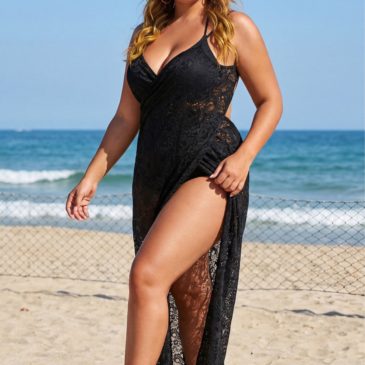 Damen Elegantes transparentes Strandkleid R&B