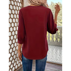 Damen Elegante ViskosR&Bluse mit 3/4-Ärmeln und V-Ausschnitt R&B