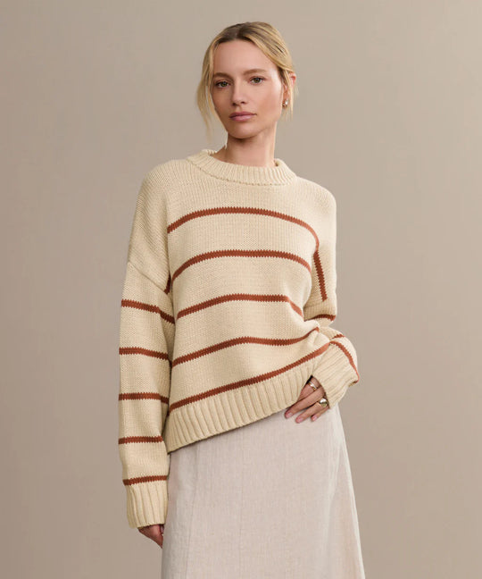 Damen gestrickter Pullover mit breitem Streifenmuster und lässigem Schnitt R&B